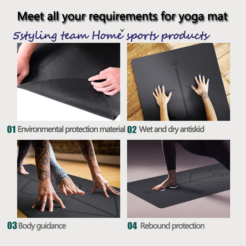 Línea de posición de la estera de yoga de goma natural Pu, absorción de sudor y antideslizante, estera de lujo de la tierra, estera de fitness para hombres y mujeres sala de yoga